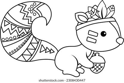 a vector of a squirrel in tribal style  in black and white coloring