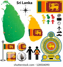 Vector of Sri Lanka set with detailed country shape with region borders, flags and icons