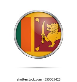 Vector Sri-Lankan flag button. Sri Lanka flag glass button style with metal frame.