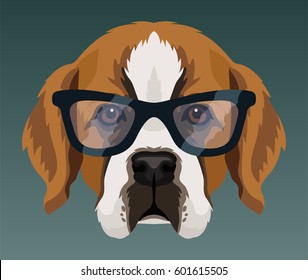 Vector st. bernard funny dog in hipster glasses, symbol of 2018 new year chinese horoscope