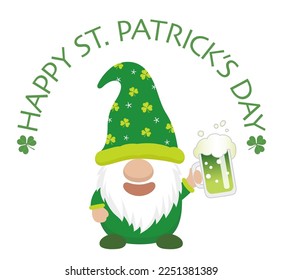 Vector St. Patrick’s Day Symbol Character Holding A Green Beer Mug Isolated On A White Background.