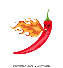 Vector st illustration of a spicy chilli peppers with flame. Cartoon red chilli for mexican or thai food. Cartoon different red chillies.