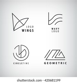 Vector st of Line Geometric Hipster Symbols for Logotype Design. Abstract Modern Vector Signs, logos Collection for Banner, Poster, Placard or Card Design. 