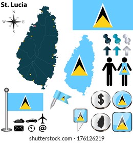 Vector of St. Lucia set with detailed country shape with region borders, flags and icons