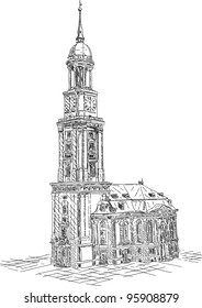 vector - St. Michael church in the city of Hamburg , isolated on background