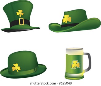 vector st. patrick hats and beer mug