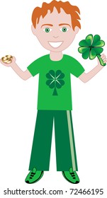 Vector of st. patricks Day boy with clover and gold.