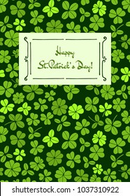 Vector St. Patrick's Day card with hand drawn clover leaves. Beautiful drawing.