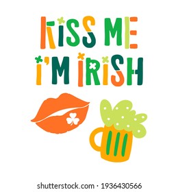 Vector St. Patrick's Day clipart with traditional Irish color and festive elements for stickers, posters, greeting cards, t-shirts, decoration.