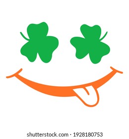 Vector St. Patrick's Day composition with shamrock leaves and smiling lips isolated on the white background. Design element for stickers, posters, greeting cards, t-shirts. 