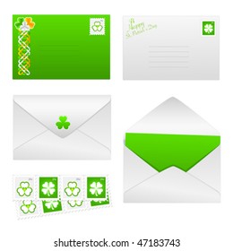 Vector St. Patrick's Day envelopes with shamrock stamps and Celtic design. JPG and TIFF versions of this vector illustration are also available in my portfolio.