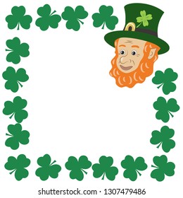 Vector of St. Patricks day frame with Leprechaun and clover.Greeting,invitation card or banner.Empty space for text