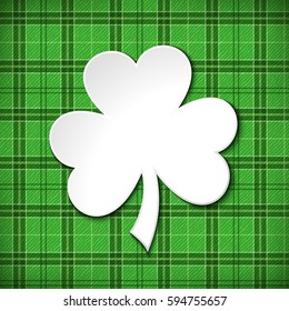 Vector St. Patrick's day green tartan card with shamrock.