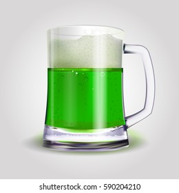 Vector St patrick's day realistic green beer mug isolated on white background