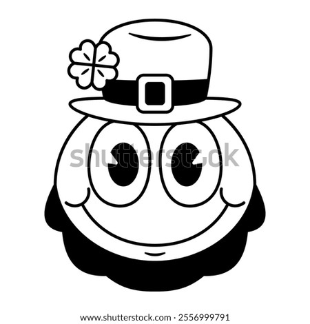 Vector St Patricks Day Slightly Smiling Face Emoji Cartoon Groovy Illustration Isolated