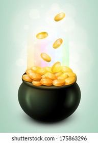 Vector St. Patrick's Day symbol. Pot of Gold. Elements are layered separately in vector file.