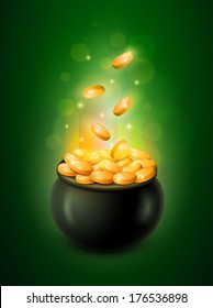 Vector St. Patrick's Day symbol. Pot of Gold. Elements are layered separately in vector file.