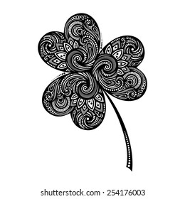 Vector St. Patrick's Day Symbol, Leaf Clower. Hand Drawing Patterned Design