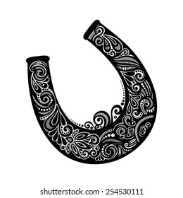 Vector St. Patrick's Day Symbol, Lucky Horseshoe. Hand Drawing Patterned Design