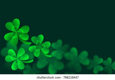 Vector st Patrick's day template with close up clover leaves and blur bokeh on background 