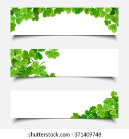 Vector St. Patrick's day white web banners with shamrock leaves.