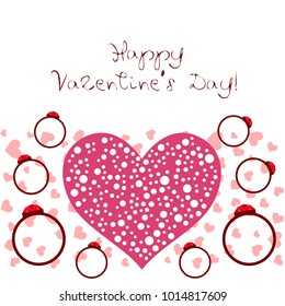 Vector St Valentine day's greeting card. Heart, gifts, ring.