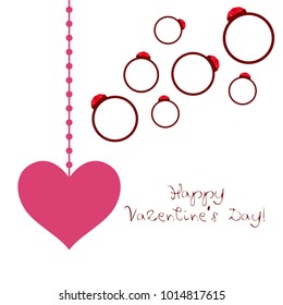 Vector St Valentine day's greeting card. Heart, gifts, ring.