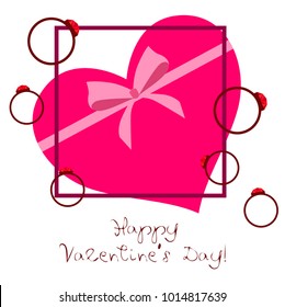 Vector St Valentine day's greeting card. Heart, gifts, ring.