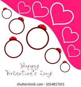 Vector St Valentine day's greeting card. Heart, gifts, ring.