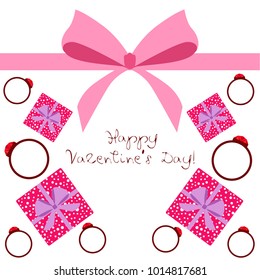Vector St Valentine day's greeting card. Heart, gifts, ring.