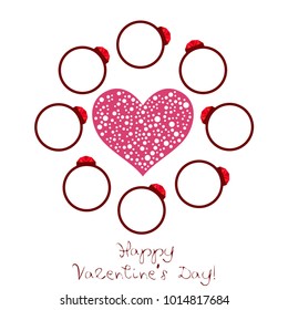Vector St Valentine day's greeting card. Heart, gifts, ring.