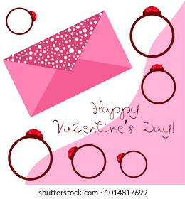 Vector St Valentine day's greeting card. Heart, gifts, ring.