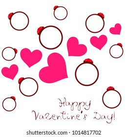 Vector St Valentine day's greeting card. Heart, gifts, ring.