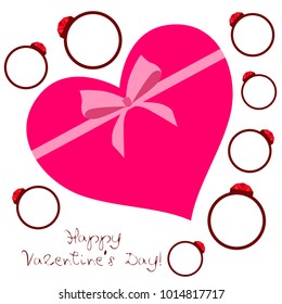 Vector St Valentine day's greeting card. Heart, gifts, ring.