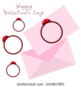 Vector St Valentine day's greeting card. Heart, gifts, ring.