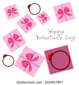 Vector St Valentine day's greeting card. Heart, gifts, ring.