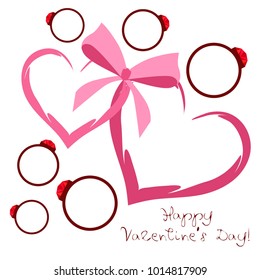 Vector St Valentine day's greeting card. Heart, gifts, ring.