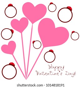 Vector St Valentine day's greeting card. Heart, gifts, ring.