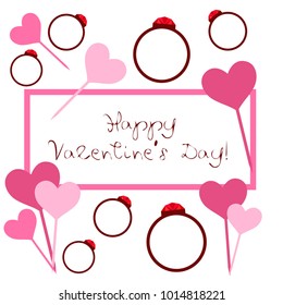 Vector St Valentine day's greeting card. Heart, gifts, ring.