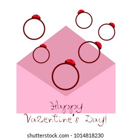 Vector St Valentine day's greeting card. Heart, gifts, ring.