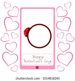 Vector St Valentine day's greeting card. Heart, gifts, ring.