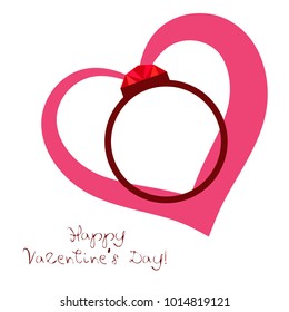 Vector St Valentine day's greeting card. Heart, gifts, ring.