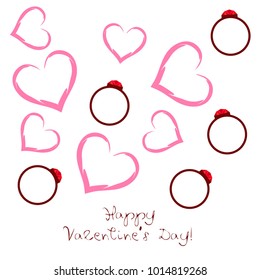 Vector St Valentine day's greeting card. Heart, gifts, ring.