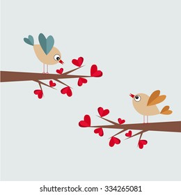 Vector St Valentine day's greeting card. Cute birds in love