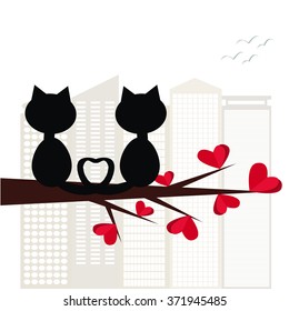 Vector St Valentine day's greeting card. Cute cats in love