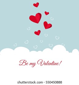 Vector St Valentine day's greeting card. Cute hearts and sky