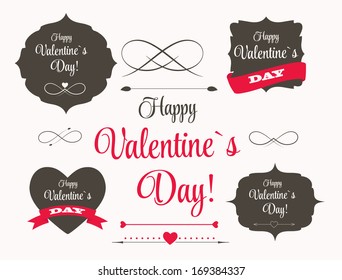 Vector St Valentine Day's Labels, Elements, Arrows in Retro Style Design