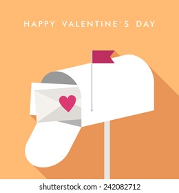 Vector St. Valentine's day greeting card in flat style. Mailbox with love message