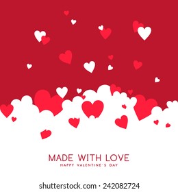 Vector St. Valentine's day greeting card in flat style. White and red hearts