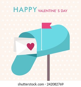 Vector St. Valentine's day greeting card in flat style. Mailbox with love message